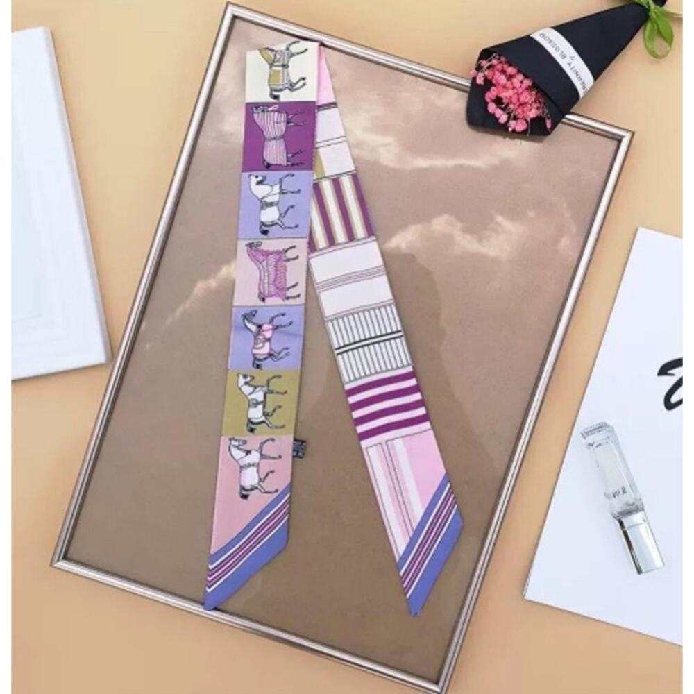 #17 🍀 Luxury Horse Stripe Print Silky Skinny Bag or Neck Scarf*Purple